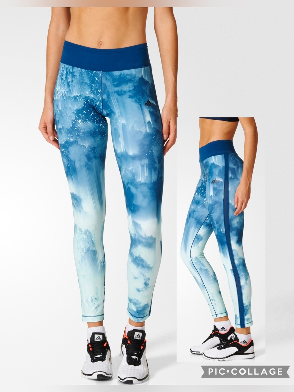 Adidas Climalite Moisture Wicking Capri Gym Blue Abstract Capri Leggings Size S - Picture 2 of 12